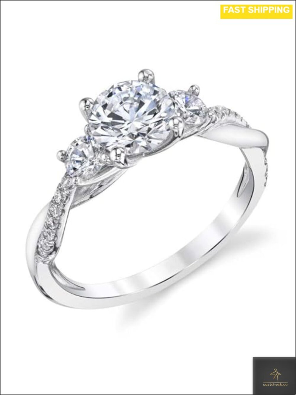 1.48 Carat 3 Stone Moissanite Engagement Ring Platinum Plated Silver